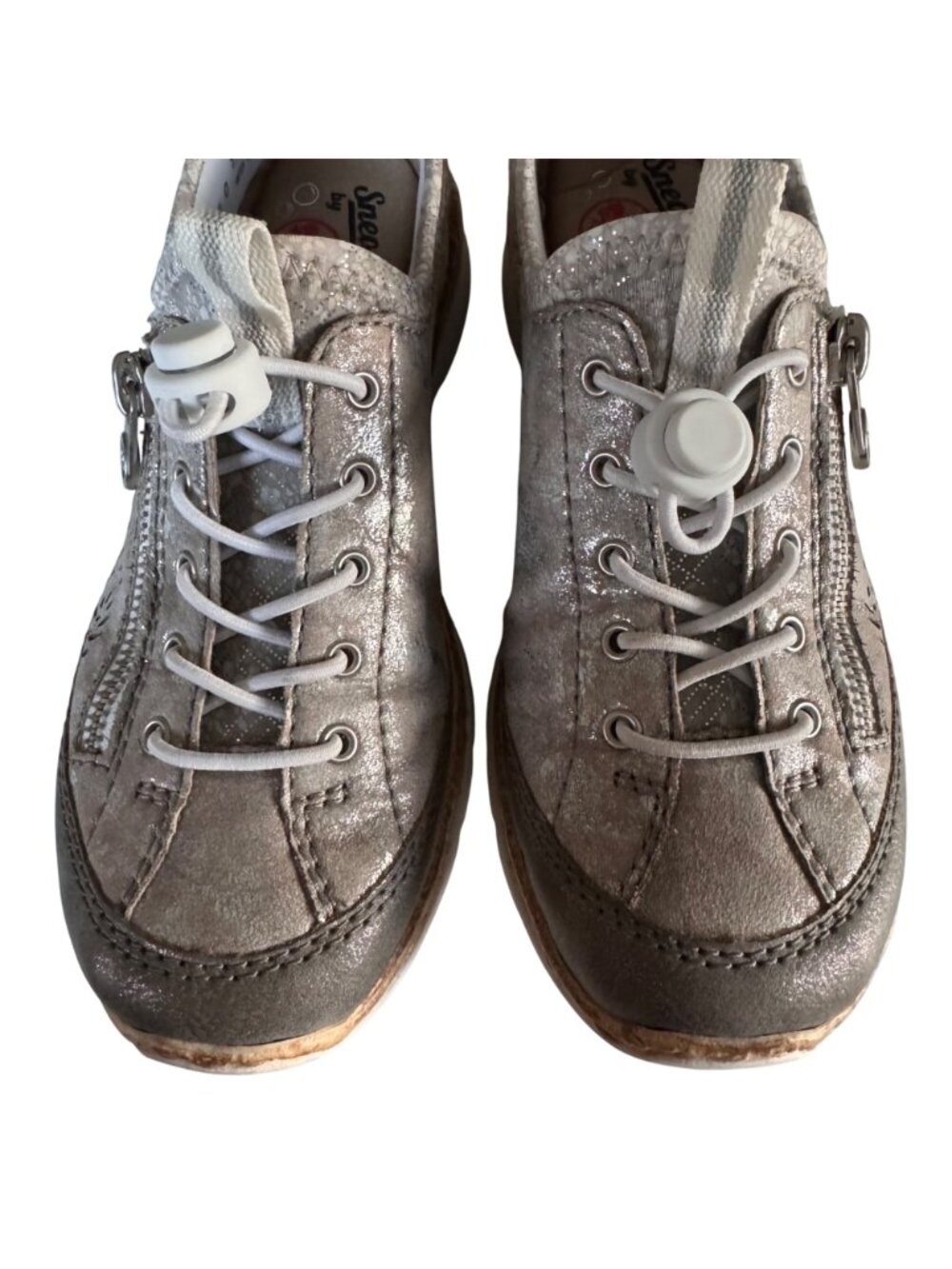 Rieker Nikita Trainer Womens Silver Leather Sneakers 36 US 6 Side Zipper Lace-Up - Picture 12 of 12
